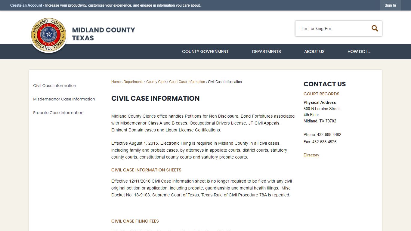 Civil Case Information | Midland County, TX