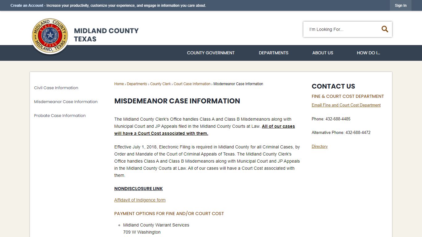 Misdemeanor Case Information | Midland County, TX